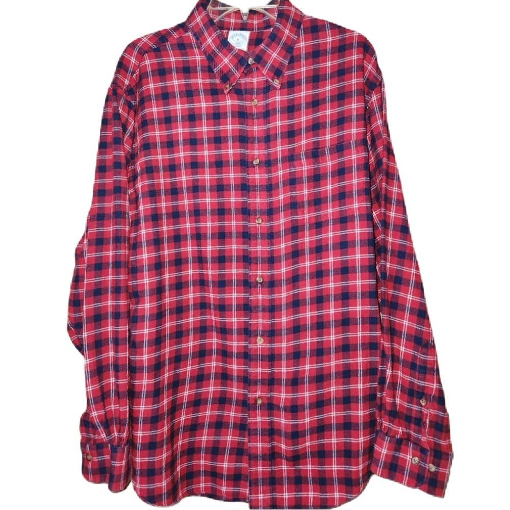 Brooks Brothers Regent Red Plaid Flannel Button-Down Shirt Size XL